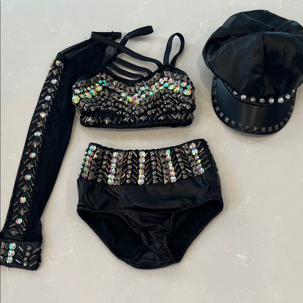 Stylish Black Kids Swim Set with Rhinestone Accents